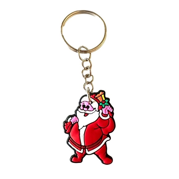🔴 5 for $10 ONE Holiday Festive Christmas Santa Ring Key Chain - Picture 1 of 6